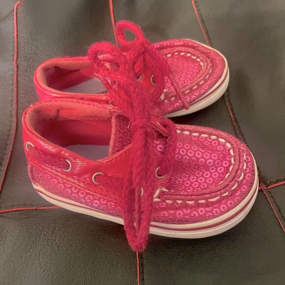 SPERRY TOP-SIDER Infant Girl Baby Pink Sequin Look Bling Shoes Sz 1 - Picture 1 of 8